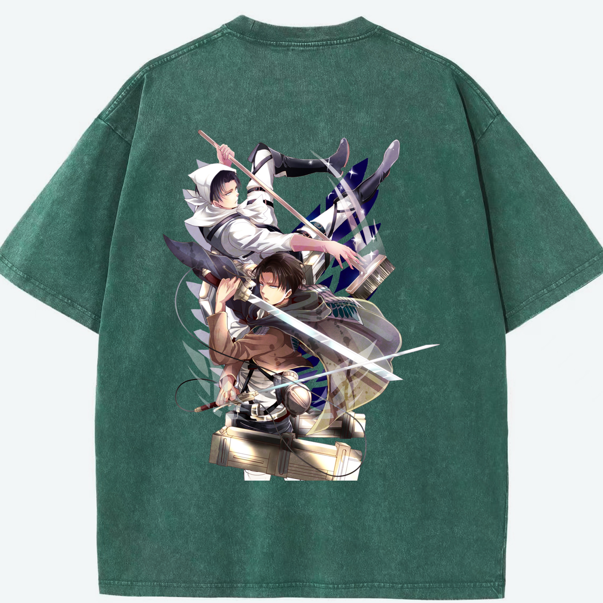 （画像用） 進撃の巨人 リヴァイ·アッカーマン Attack on Titan Levi Ackerman 綿100% ヴィンテージ風 半袖Tシャツ（背面プリント）